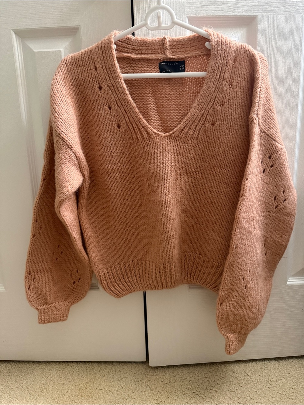 Asos Cozy V-Neck Cable Detail Sweater - Blush